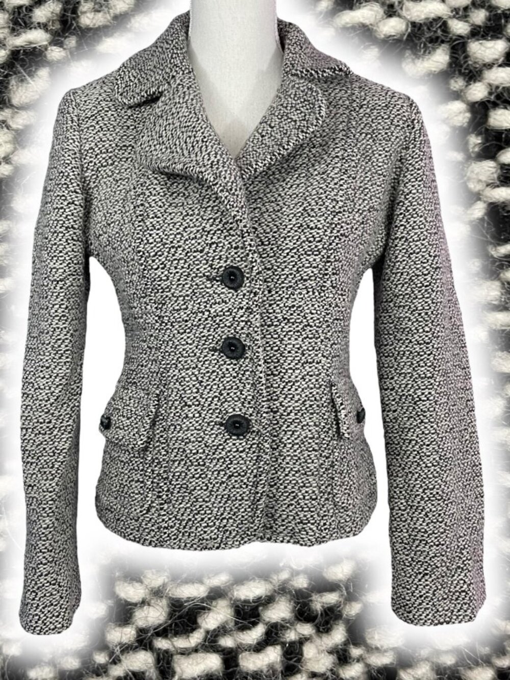 Marvin Richards Wool Blend Jacket M Marled Boucle Notched Lapel Blazer Coat Gray